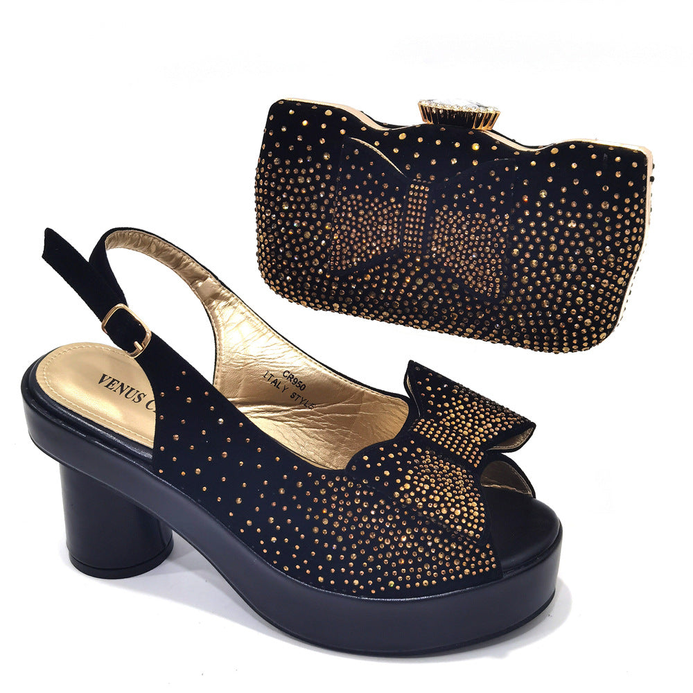 Order Spot Women&#039;s Back Empty Sandals Gradient Diamond Face With Shaped Clutch
